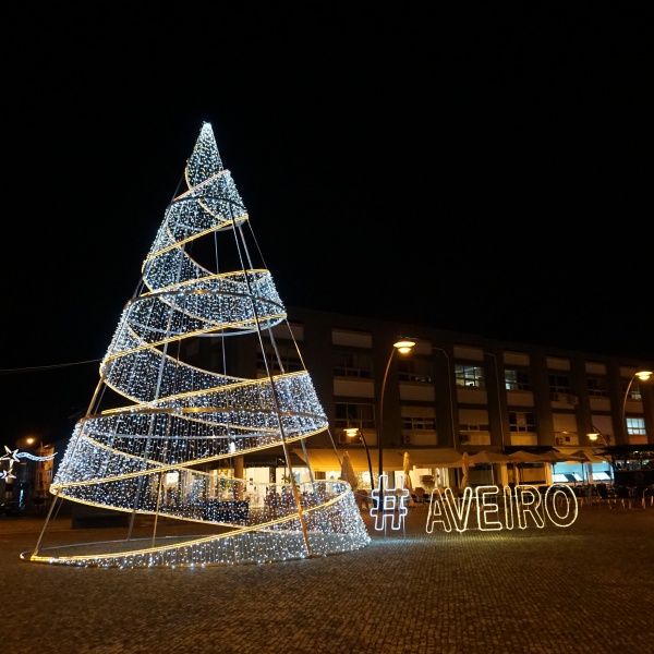 Pinheiro em espiral com luz branco